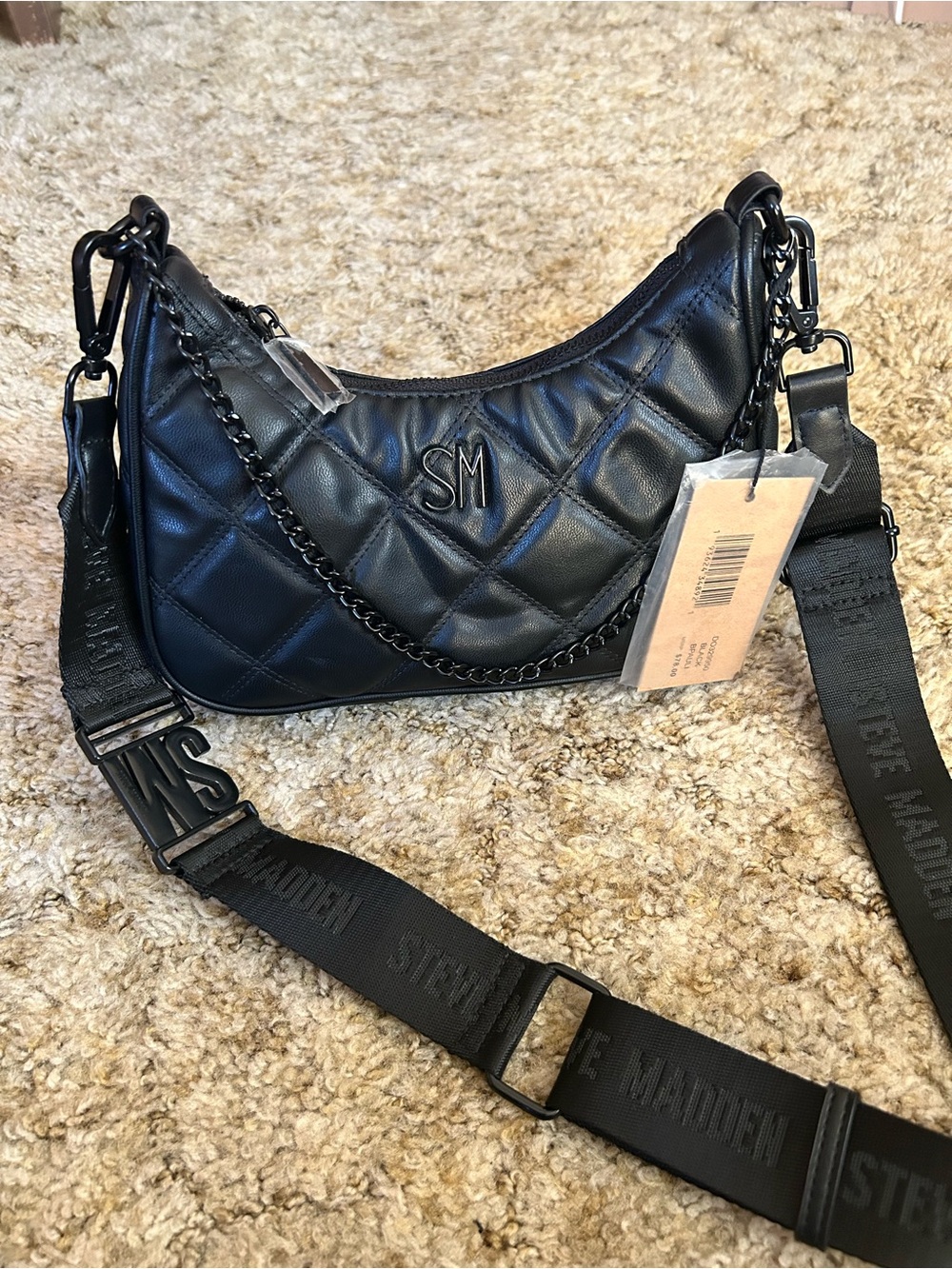 Steve Madden BPauli SM Black Quilted Crossbody Bag Purse